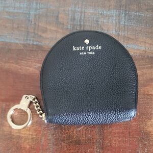 Kate Spade New York Black Pebbled Leather Coin Purse Pouch Zip Purse Charm Bag